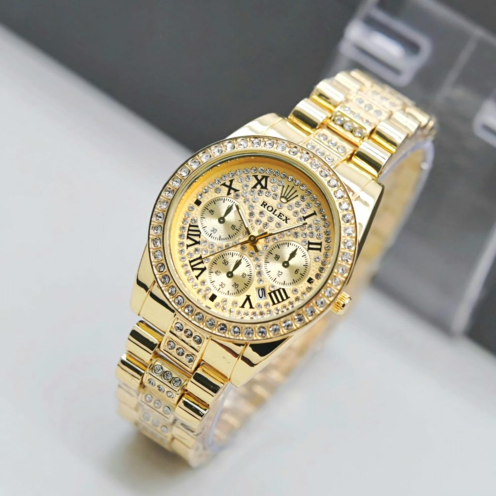 Terlaris  Jam Tangan Fashion Wanita Rolex Madu Dan Chrono Strap Rantai Elegan Free Box Original