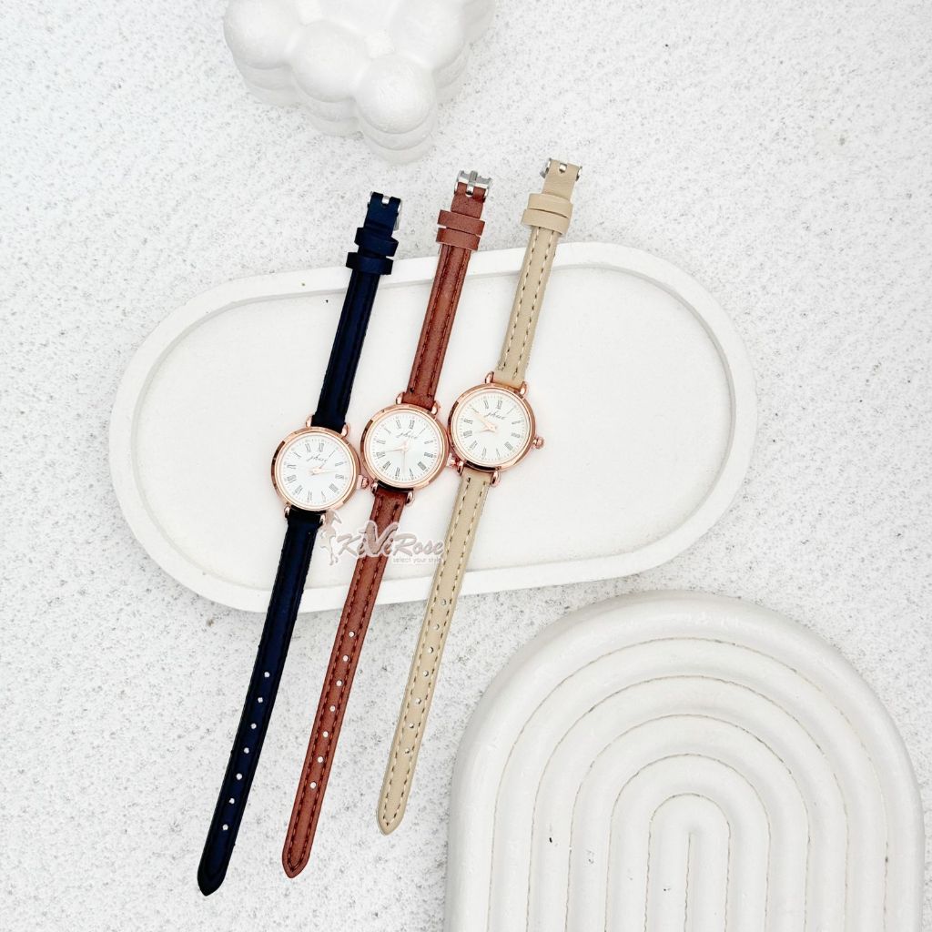 [FREE BOX]  Jam Tangan Wanita JHUI ROMAWI Leather Jam Casual Simple