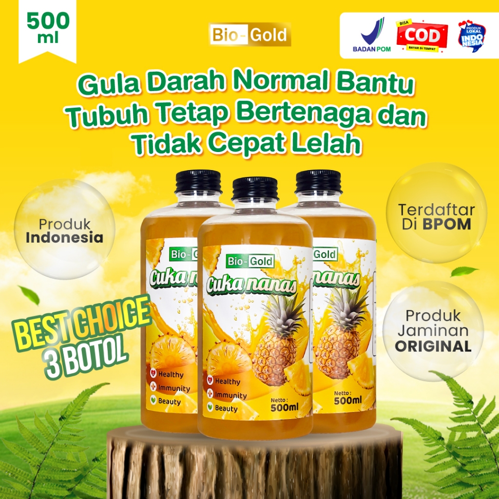 

BIO GOLD Cuka Nanas Fermentasi Buah 500ml - Minuman Herbal Alami untuk Menurunkan Gula Darah, Menjaga Jantung, Detox Tubuh, Melancarkan Pencernaan, dan Imun Kuat