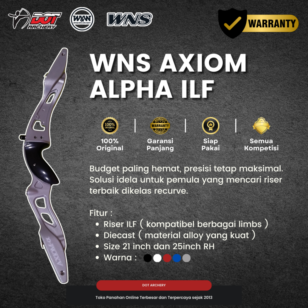 Riser Panahan | Riser WNS Axiom Alpha Original | Handle Busur Recurve untuk Standar Bow
