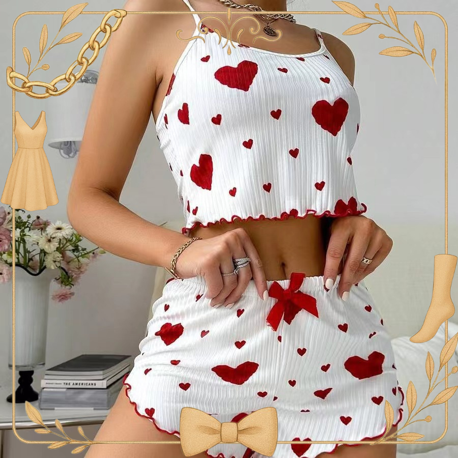(Gudang Lingerie) Lingerie Setelan Satu Set Baju Tidur & Celana Pendek Model Satin Lace 1366