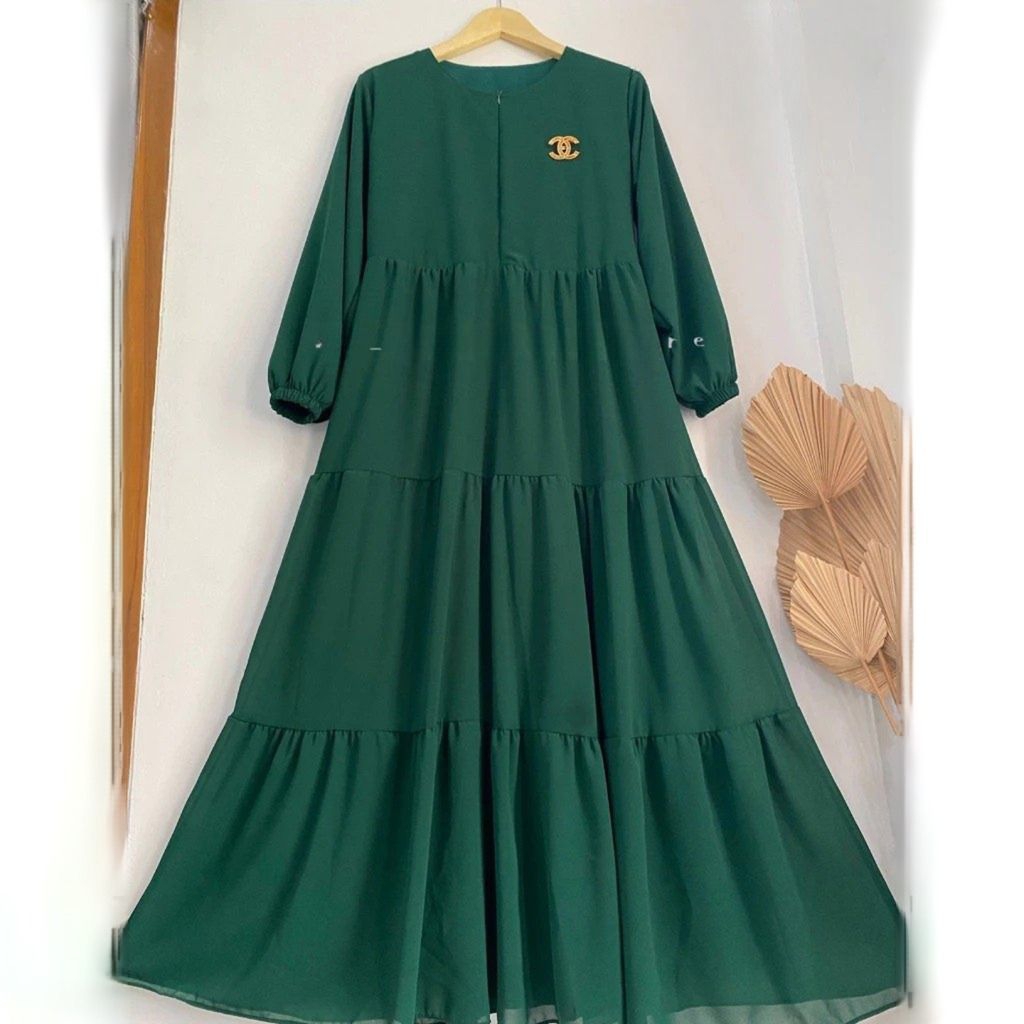 Gamis 3 Susun Dress Ceruty Serut Umpak Dress Wanita Gamis Polos-Ceruty Bebydoll Best Seller