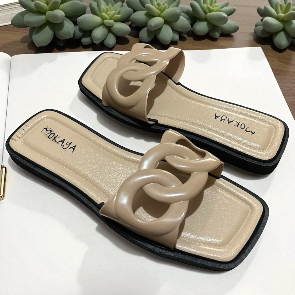 Sandal Rantai Mokaya - Sandal Slop Import Wanita Terbaru Bahan Jelly PCU Antislip