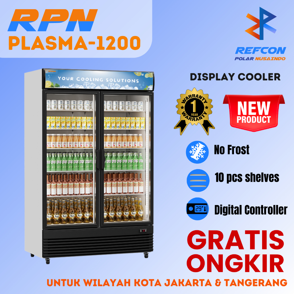 RPN Display Cooler Plasma 1300 – Kulkas Showcase Pendingin Minuman 2 Pintu 1200L