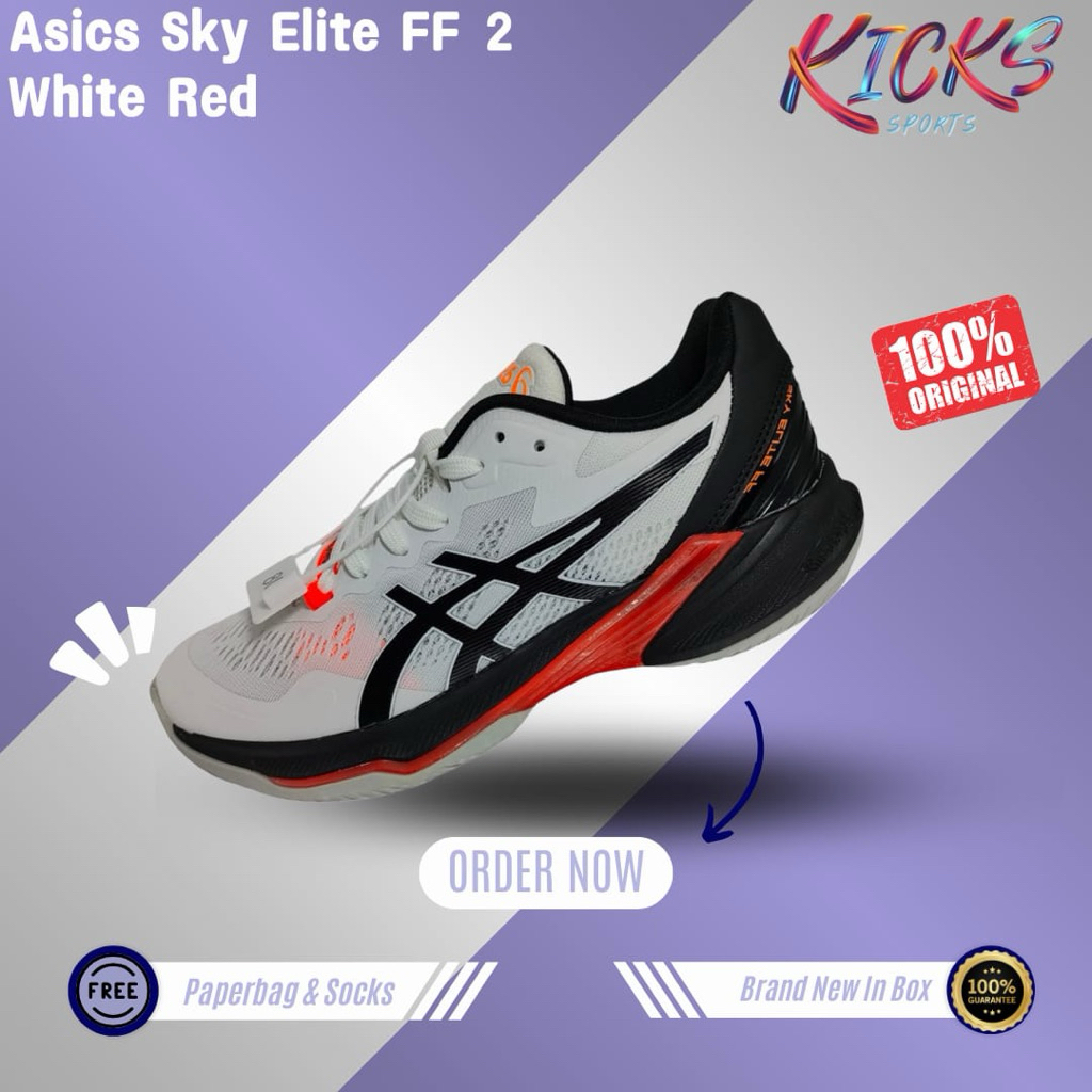 ASlCS SKY ELITE FF 2 Sepatu Voli Volley Shoes White Red / ASlCS ORIGINAL