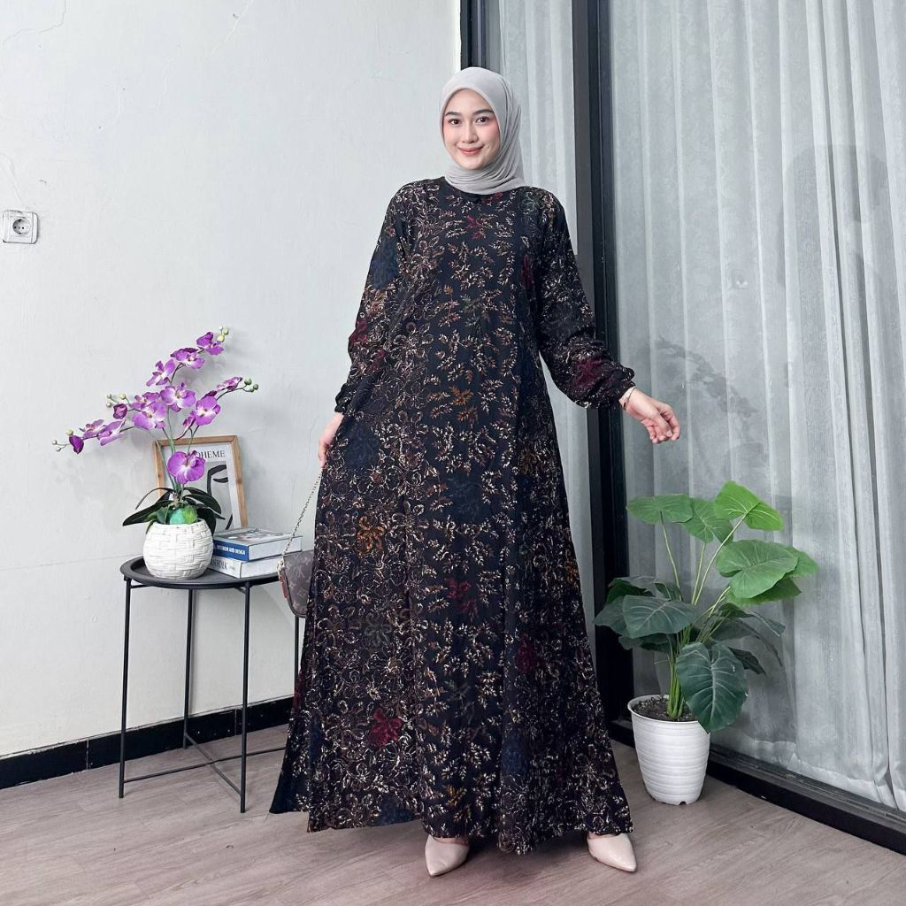 Gamis Batik Jumbo Modern Kombinasi Terbaru || Gamis Batik Pekalongan || Gamis cap || Gamis Busui Bum