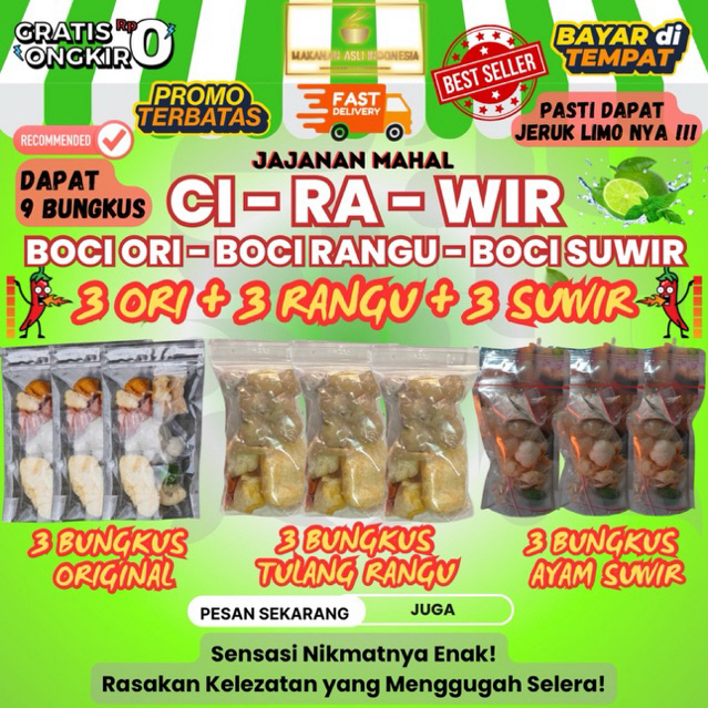 

Baso Aci 9 bungkus, 3 Original + 3 Ayam Suwir + 3 Tulang Rangu