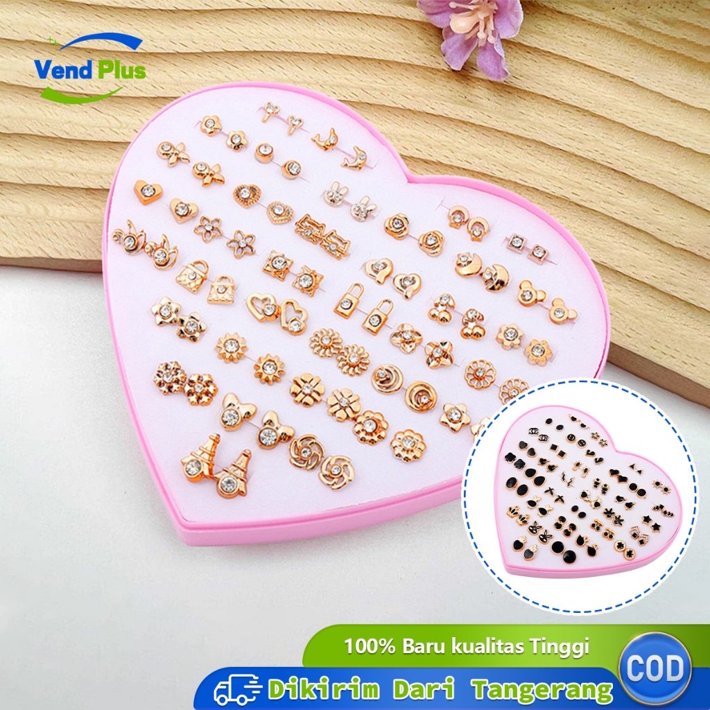 36Pasang Anting Set Tusuk Bentuk Hati Bahan Plastik Warna Emas untuk Wanita Aksesoris Anting Fashion
