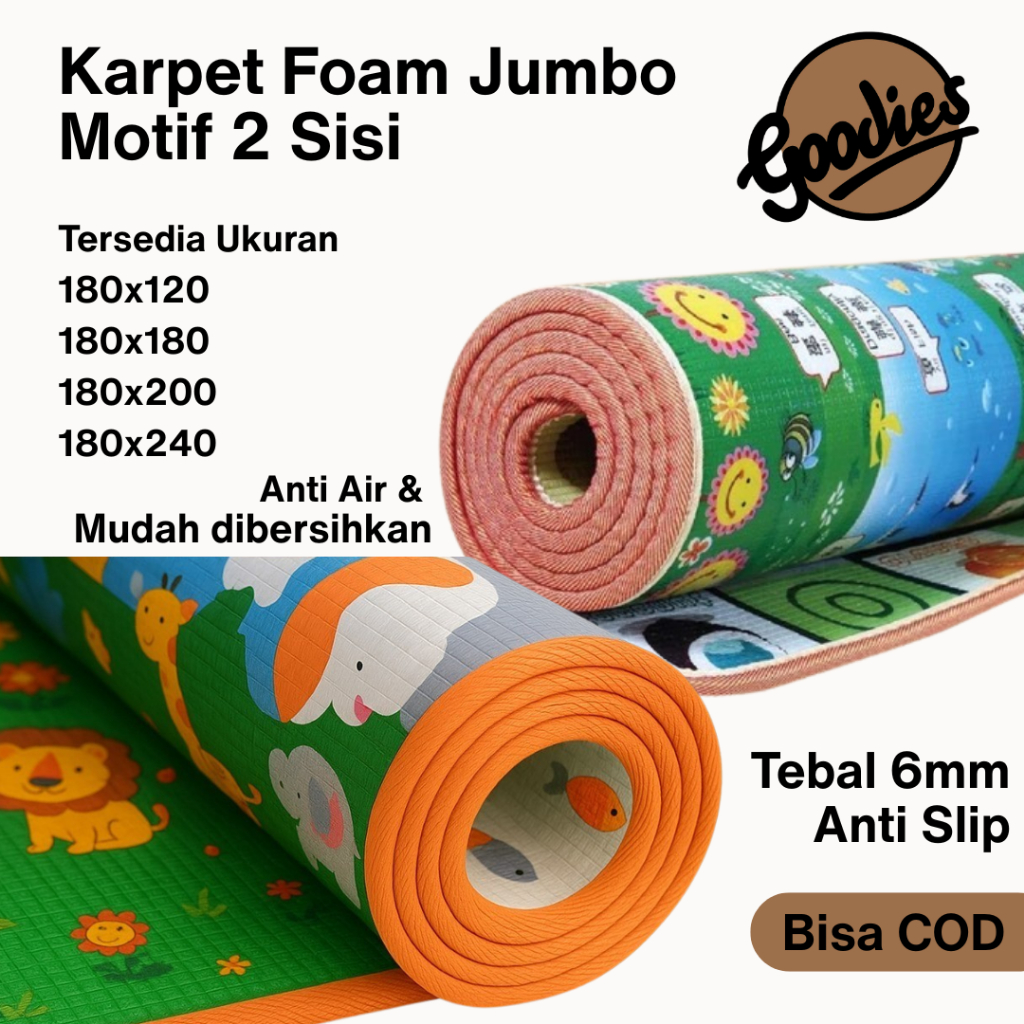 Karpet Foam JUMBO Tebal 2 Sisi ( 180x240 180x200 180x180 180x120 ) Tikar Busa Lantai Empuk PE Bolak 