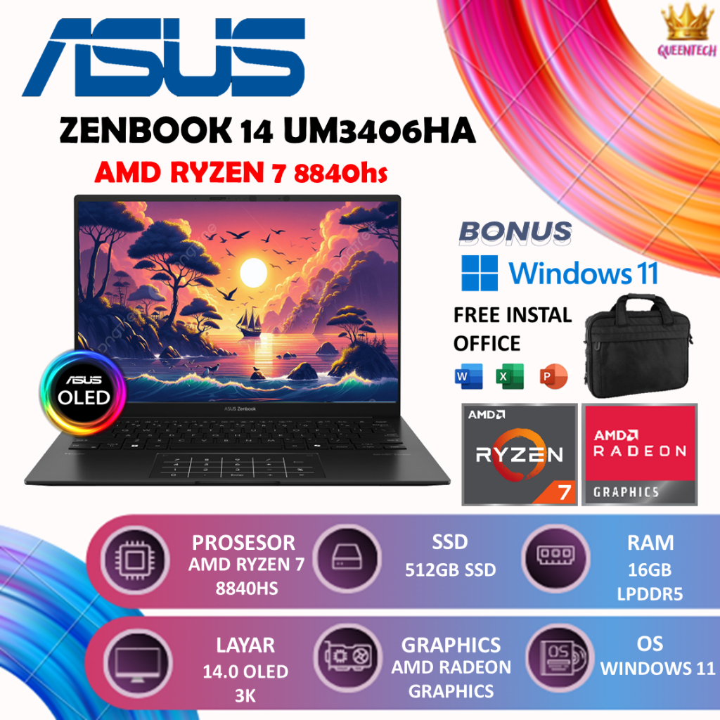 ASUS Zenbook 14 OLED Touch Ryzen 7 8840HS 16GB 512GB 14" 2.8K OLED Windows 11