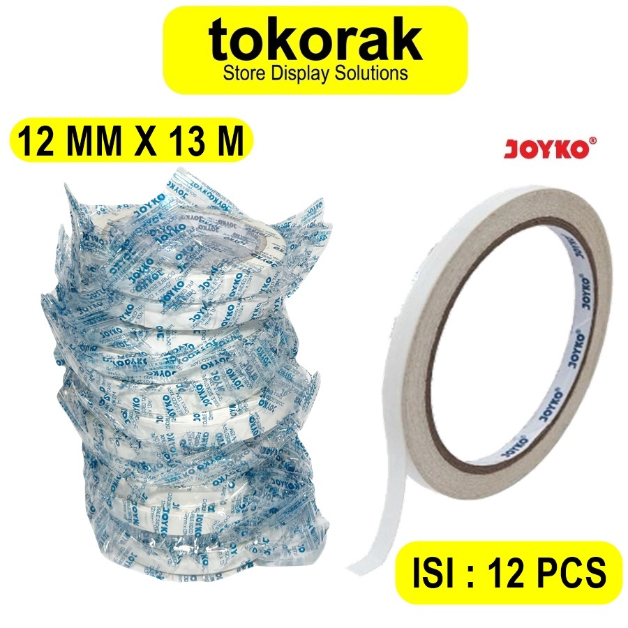 

JOYKO DOUBLE TAPE 12 MM X 13 M 1/2 INCH JOYKO ISI 12 PCS ISOLASI TAPE DOUBLE SIDED TAPE PEREKAT 2 SISI DOBEL TIP 12MM 1/2