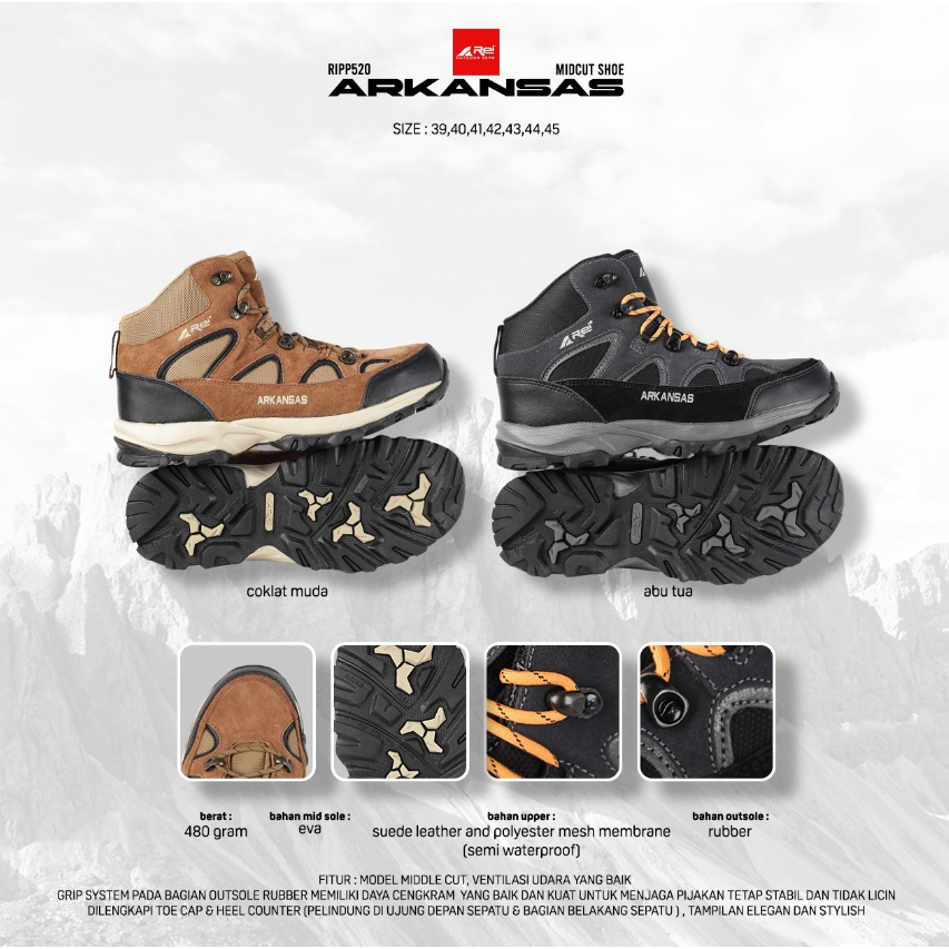 SEPATU HIKING AREI P520 ARKANSAS AREI OUTDOOR GEAR - TRECKING & MOUNTENERING SHOES - SEPATU OUTDOOR 