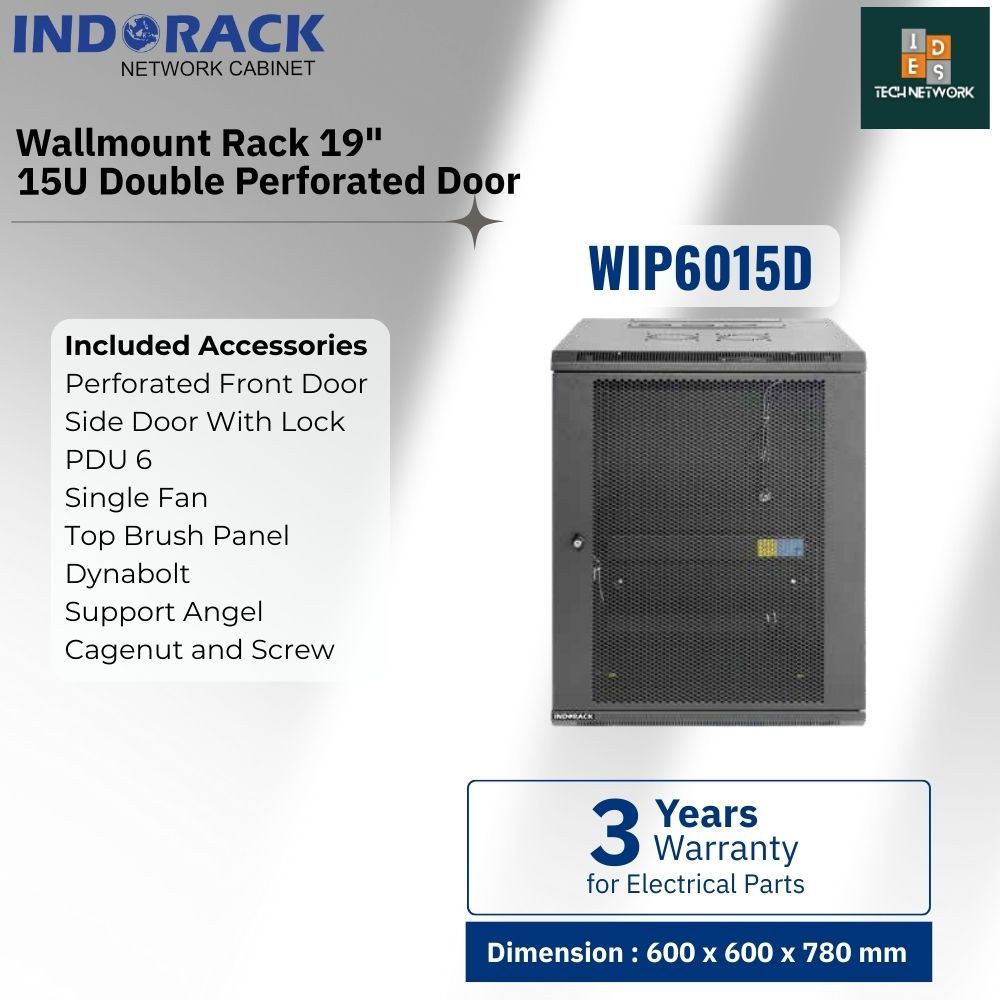 Indorack WIP6015D Wallmount Rack 15U Depth 600mm Double Perforated Door Rack Server