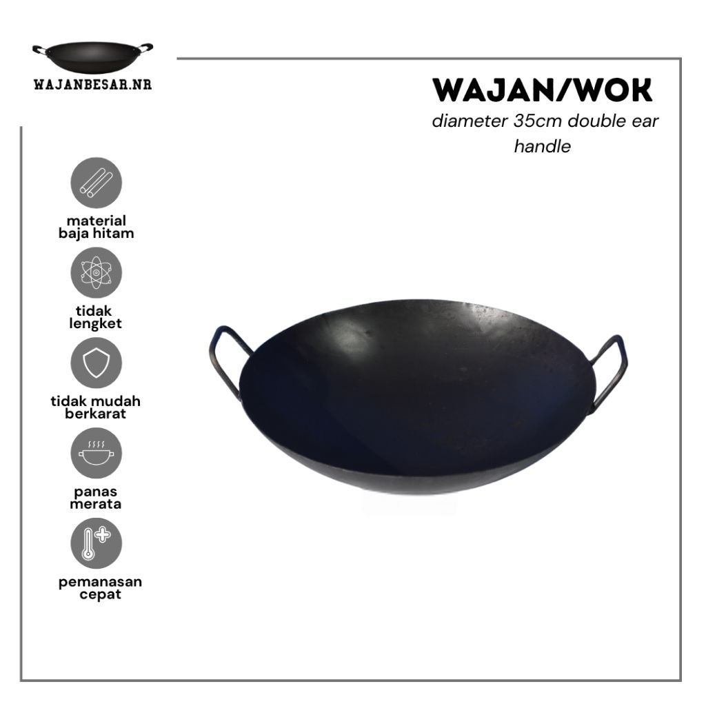 Wajan Baja free Seasoning / Wajan Resto / Wajan Wok / Wajan Baja hitam / Kuali Wok 35cm