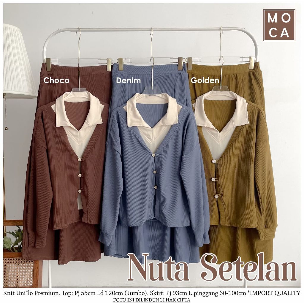 Nuta Set Setelan Oneset Jumbo Allsize Premium Knit Uniqlo Original Ori Moca Berlabel