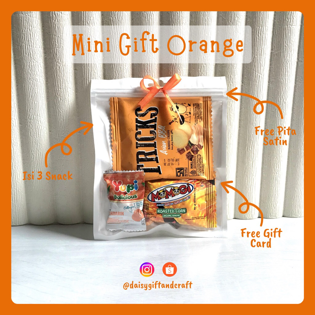 

Mini Gift Snack Orange | Hampers Mini | Paket Jajan Snack Kecil untuk Perayaan Ulangtahun, Afeksi UTS/UAS, Sempro/Sidang