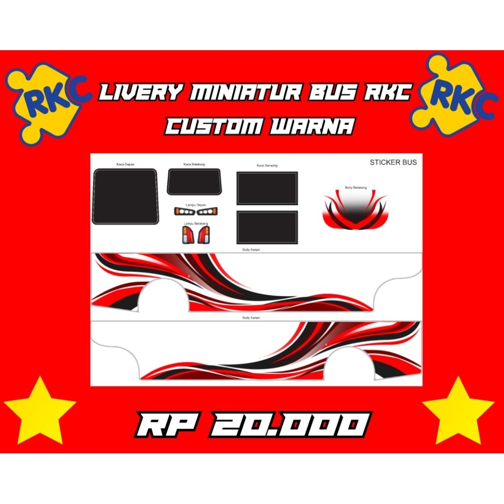livery miniatur bus rkc (custom warna), aksesoris miniatur bus rkc, stiker livery, stiker livery min