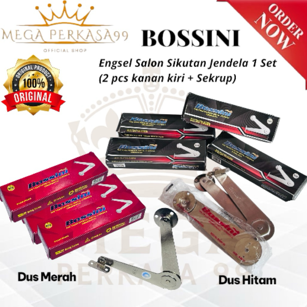 BOSSINI Engsel Salon Sikutan Jendela Dus Hitam / Merah 9 inch Stainless Steel tebal 2mm