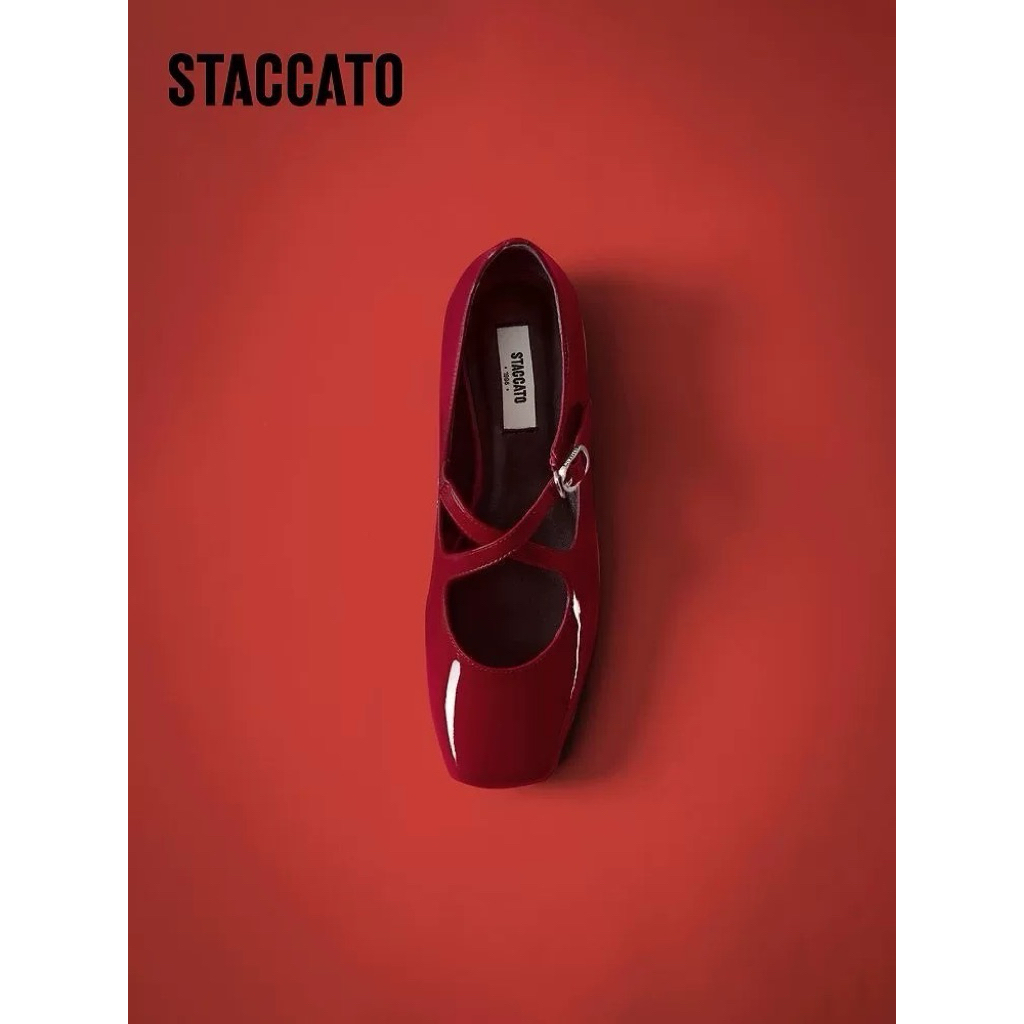 NEW TerMurah ORIGINAL Staccato Women's BR052-RED Flats Shoes Woman - Red Black Merah Hitam Sepatu Ca