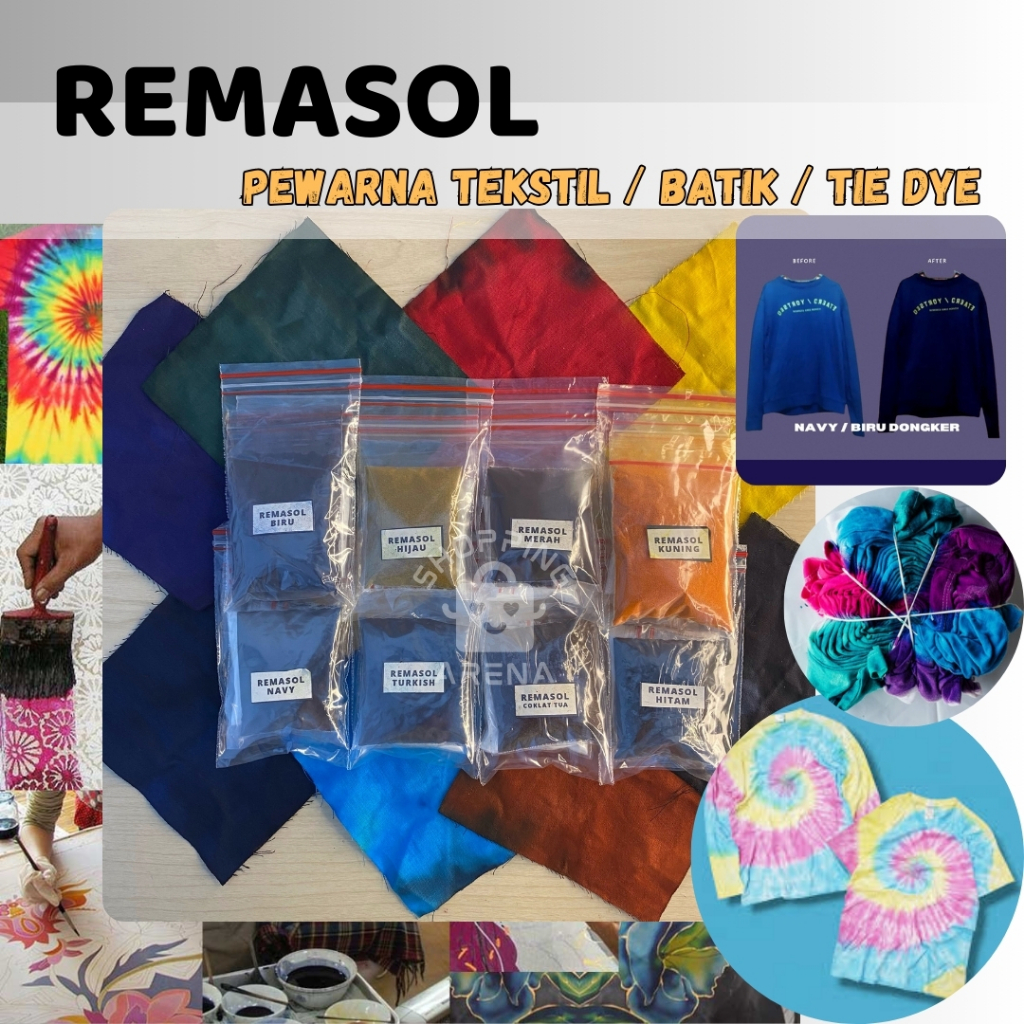 Remasol Pewarna Tekstil Batik Tie Dye Penguat Warna Pekat Jumputan Celup Mewarnai Kain Bubuk Sumbo N