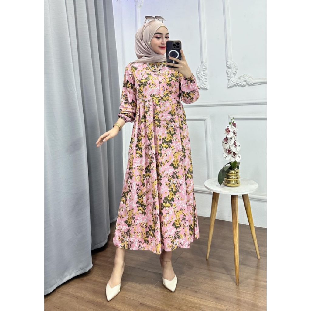 Midi Dress//Gamis Rayon Premium Motif Bunga