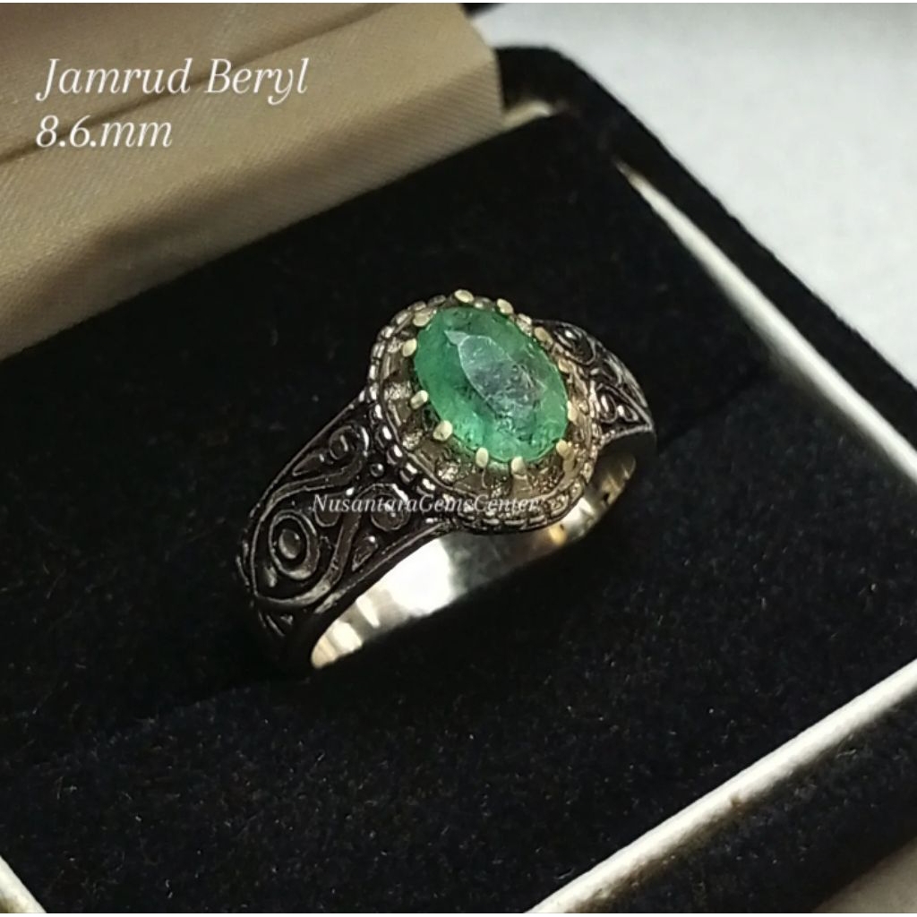 Cincin Batu Permata Jamrud Beryl Cutting Natural Simpel Elegant