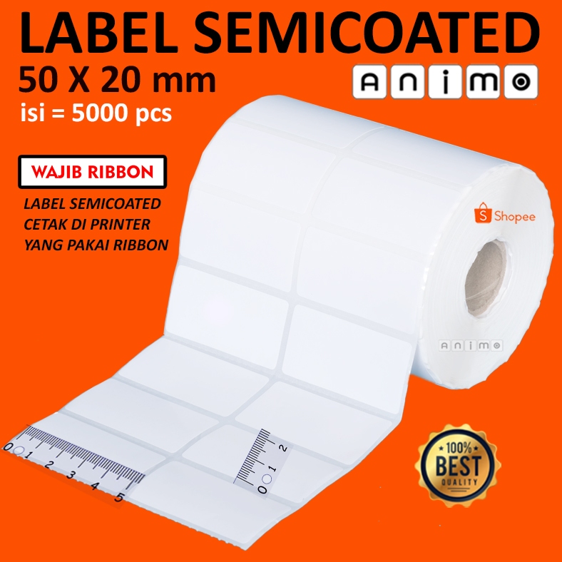 

LABEL SEMICOATED 50 X 20 MM isi 5.000 pcs - 2 LINE - Label Barcode Semicoated 50X20 MM - Stiker Semicoated 5x2 cm isi 5.000 PCS