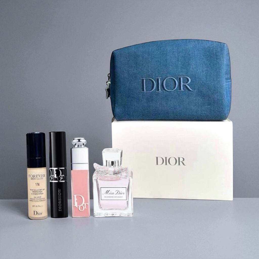 Dior Gift Set Kosmetik Travel Size isi 4 Item + Pouch Denim
