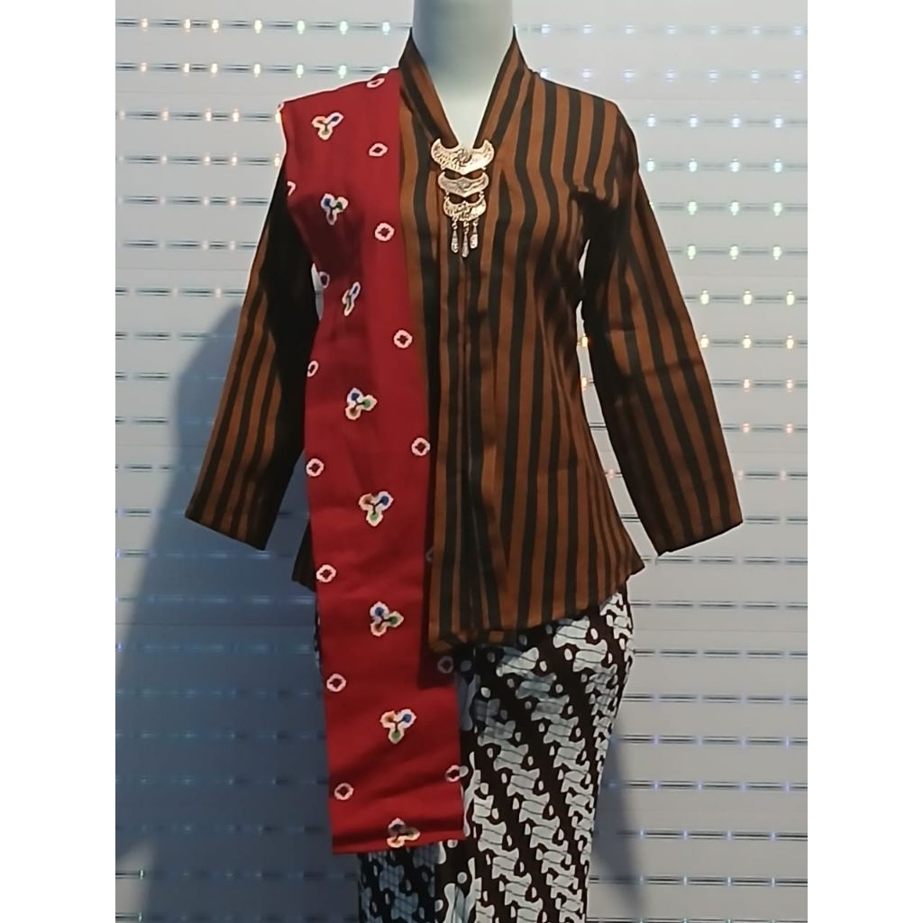 SETELAN kebaya lurik kartini wanita dewasa ((baju+rok+selendang))