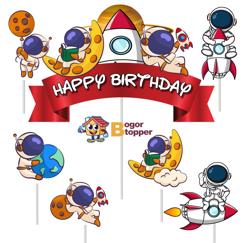 

Cake Topper Karakter Astronot Happy Birthday Hiasan dekorasi kue ulang tahun