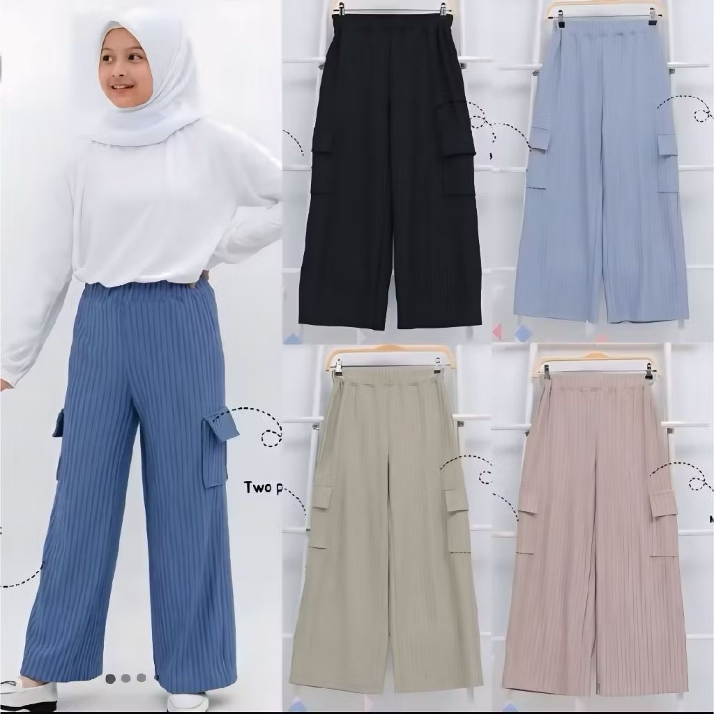 Celana Kulot Cargo Anak Perempuan 3-10 TAHUN | Kulot Anak Perempuan Terbaru | Bahan Knit Premium