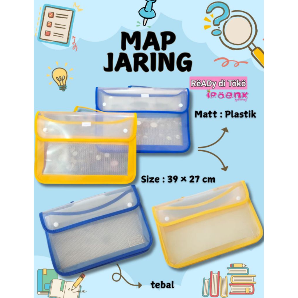 Map Plastik Jaring zipper Ukuran Folio untuk Dokumen - Biru kuning