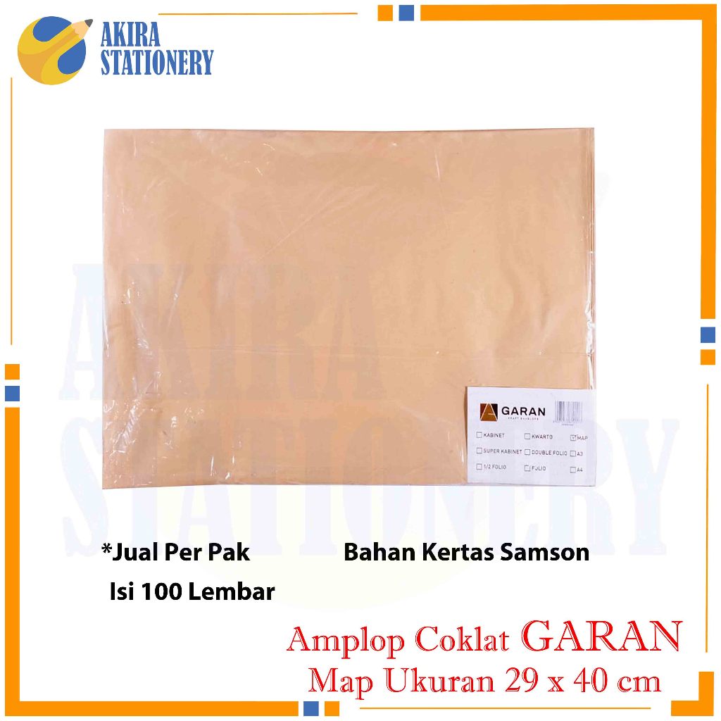 Amplop Kertas Coklat GARAN Ukuran 29 x 40 cm / Map Dokumen Besar Bahan Kertas Samson / Map Coklat Ga