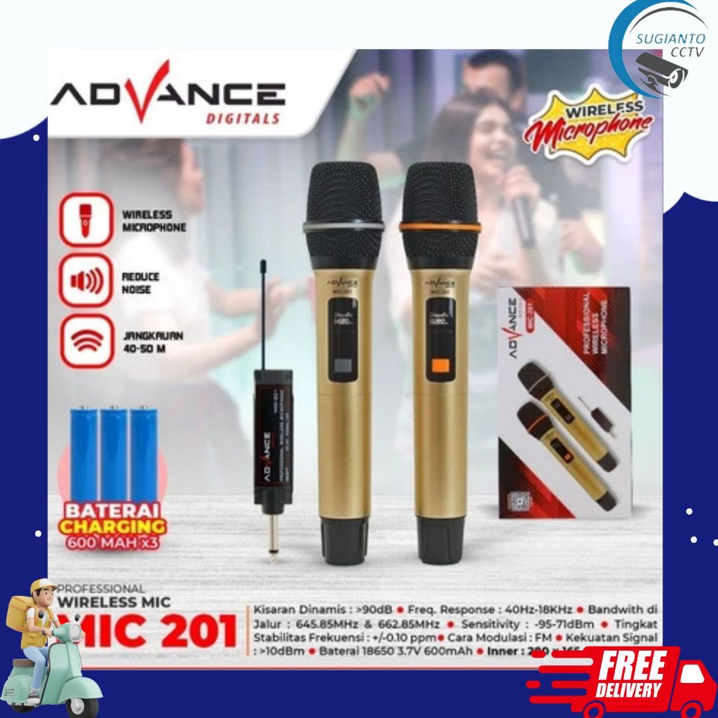 Speasifikasi Advance MIC-201 Microphone Wireless Professsional Mic Karaoke Double Tanpa Kabel mic wi