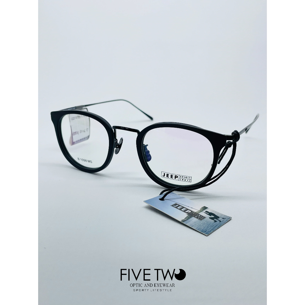 JEEP Spirit 1941 – Frame Kacamata Bulat Hitam Metal – Pria/Wanita – Minus/Plus/Blue Light