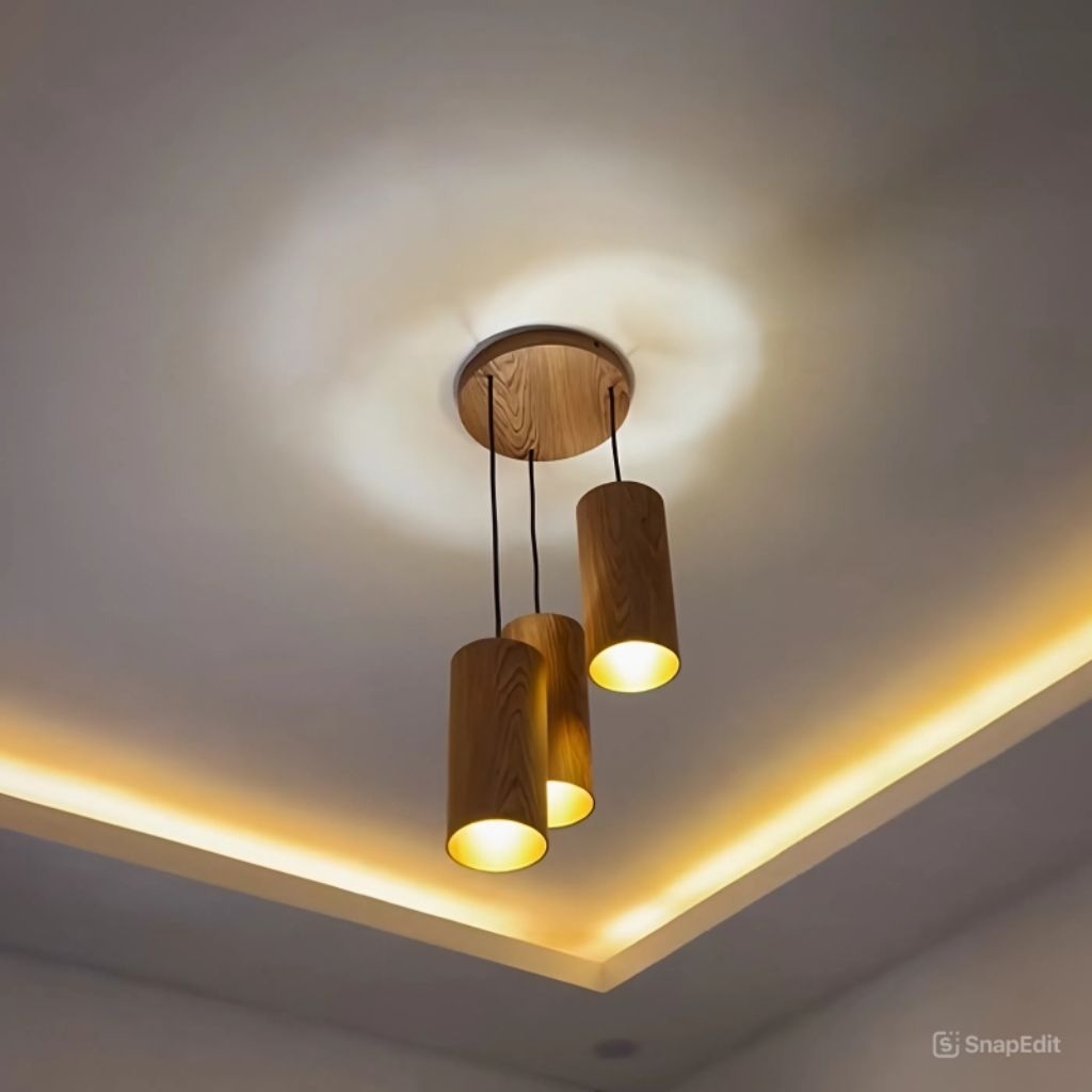lampu gantung hiasan plafon motif kayu