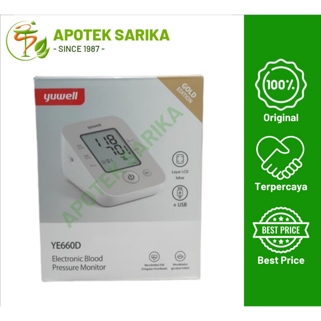 Tensi Digital Yuwell YE660D Gold Edition Alat Ukur Tekanan Darah Elektronik LCD USB Original