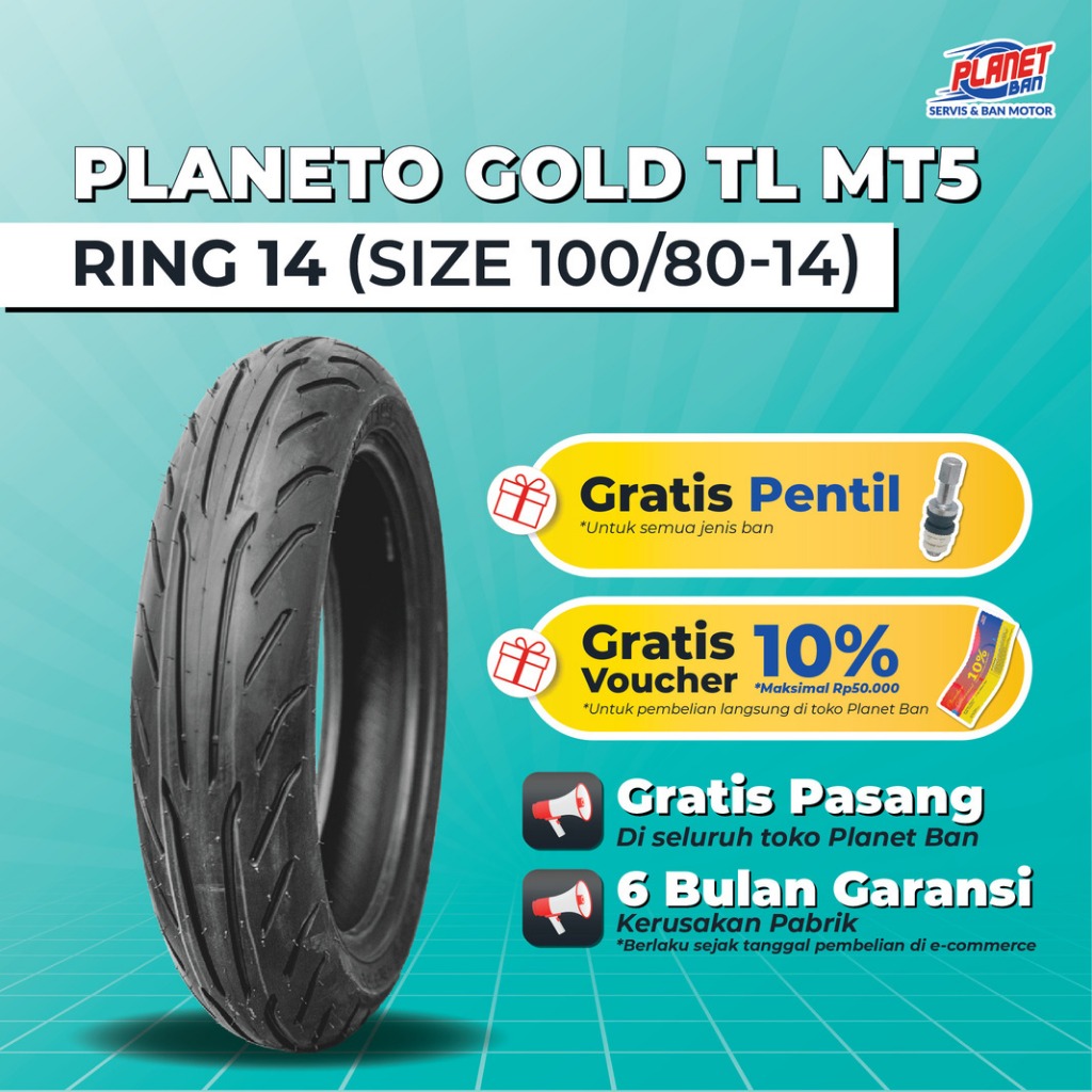 Ban Motor Ring 14 - 100/80 Planeto Gold MT5 (Ban Motor PCX 150, Vario 160, Vario 125 New, Vario 150)
