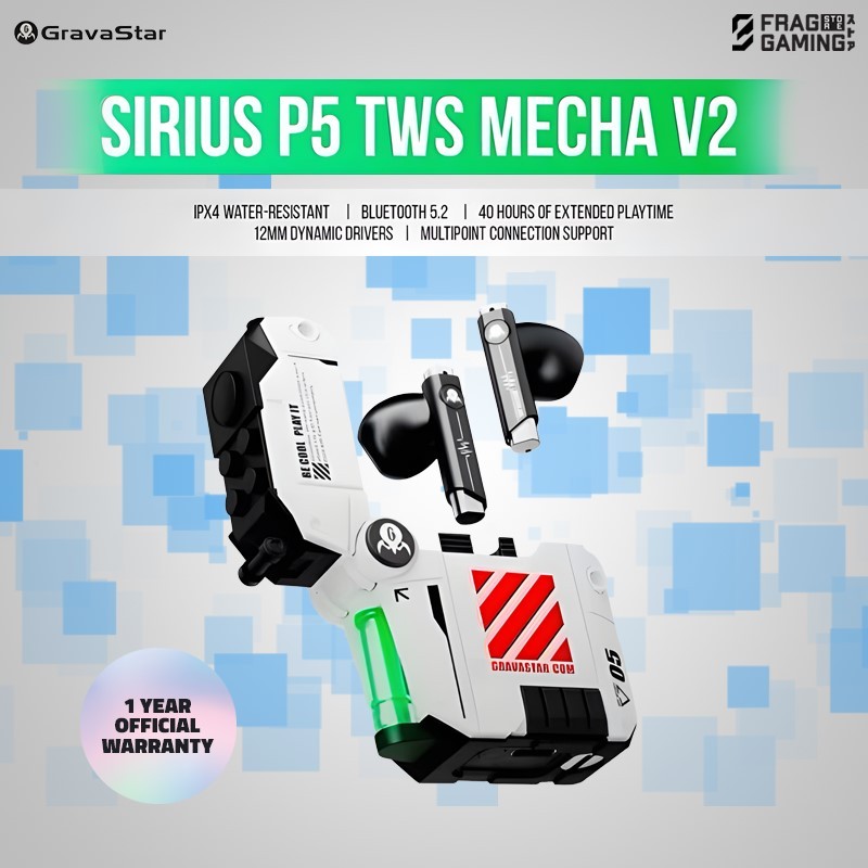 GravaStar Sirius P5 TWS Earbuds Defense Mecha V2 White Wireless Bluetooth Headset Earphone