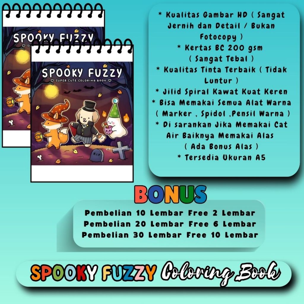 

SPOOKY FUZZY Buku Mewarnai Super Cute Coloring Book For Women Gambar HD Jernih Jelas Kertas 200gsm Sangat Tebal Jiid Spiral Kawat