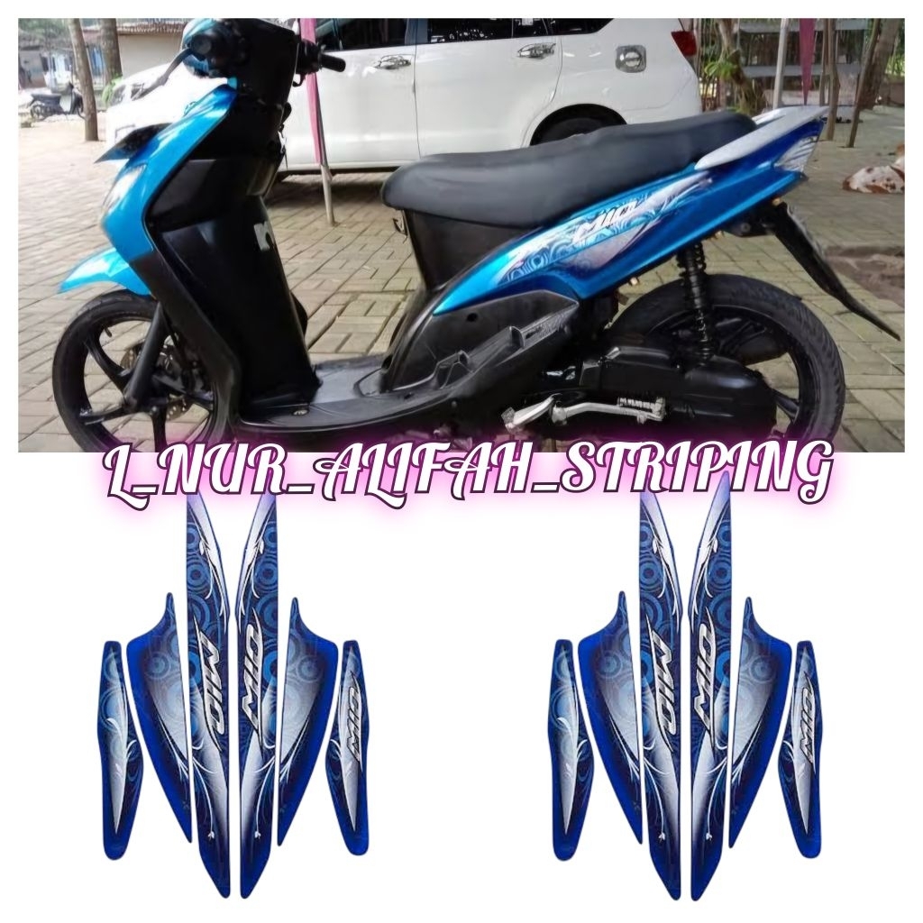 STIKER STRIPING LIS LES BODY MOTOR YAMAHA MIO SPORTY SMILE 2011 WARNA BIRU