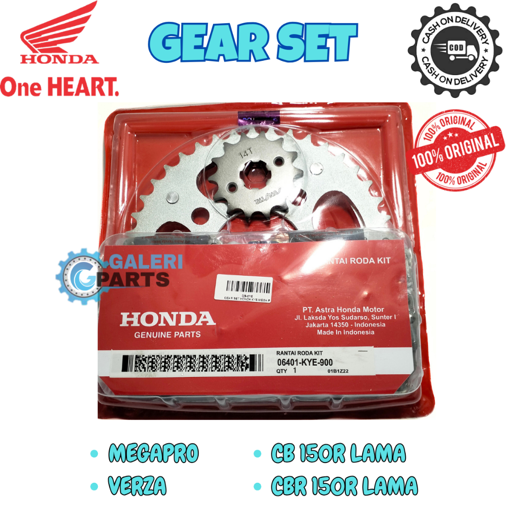 ORIGINAL GEAR SET GIR DEPAN BELAKANG PLUS RANTAI HONDA KYE MEGAPRO NEW MONO CBR 150 R OLD LAMA VERZA