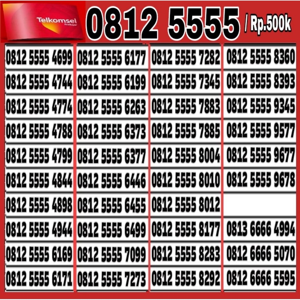 NOMOR CANTIK TELKOMSEL SIMPATI 4G LTE 5555 / O812 5555 ABAB