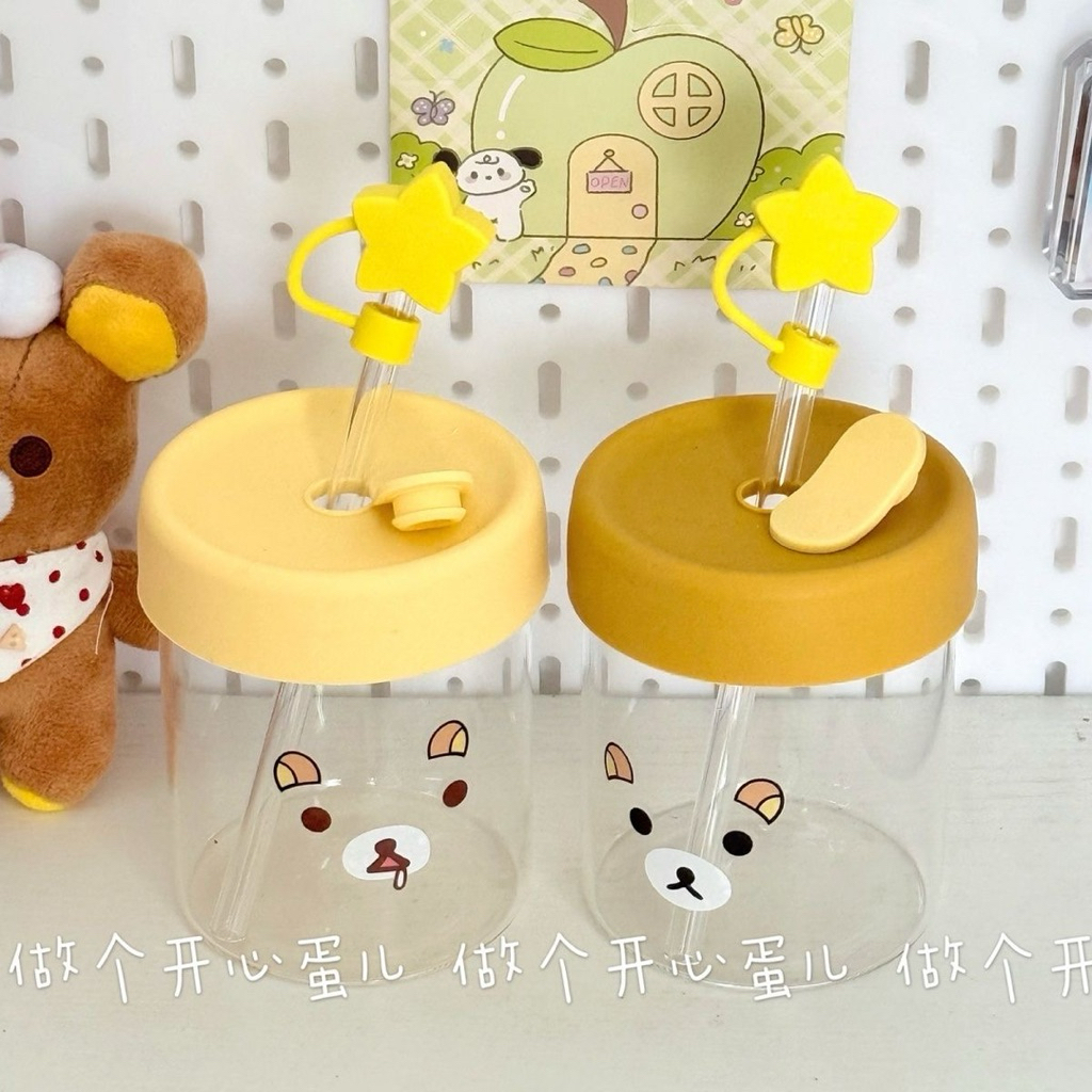[PREORDER] Botol Minum Rilakkuma – Gelas Kaca Sedotan dengan Tutup 430ml