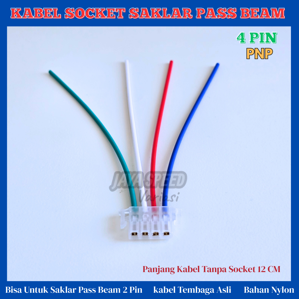 JS Kabel Socket Saklar Pass Beam 4 Pin / Soket Kabel Pass Beam 4 Kaki Full Tembaga