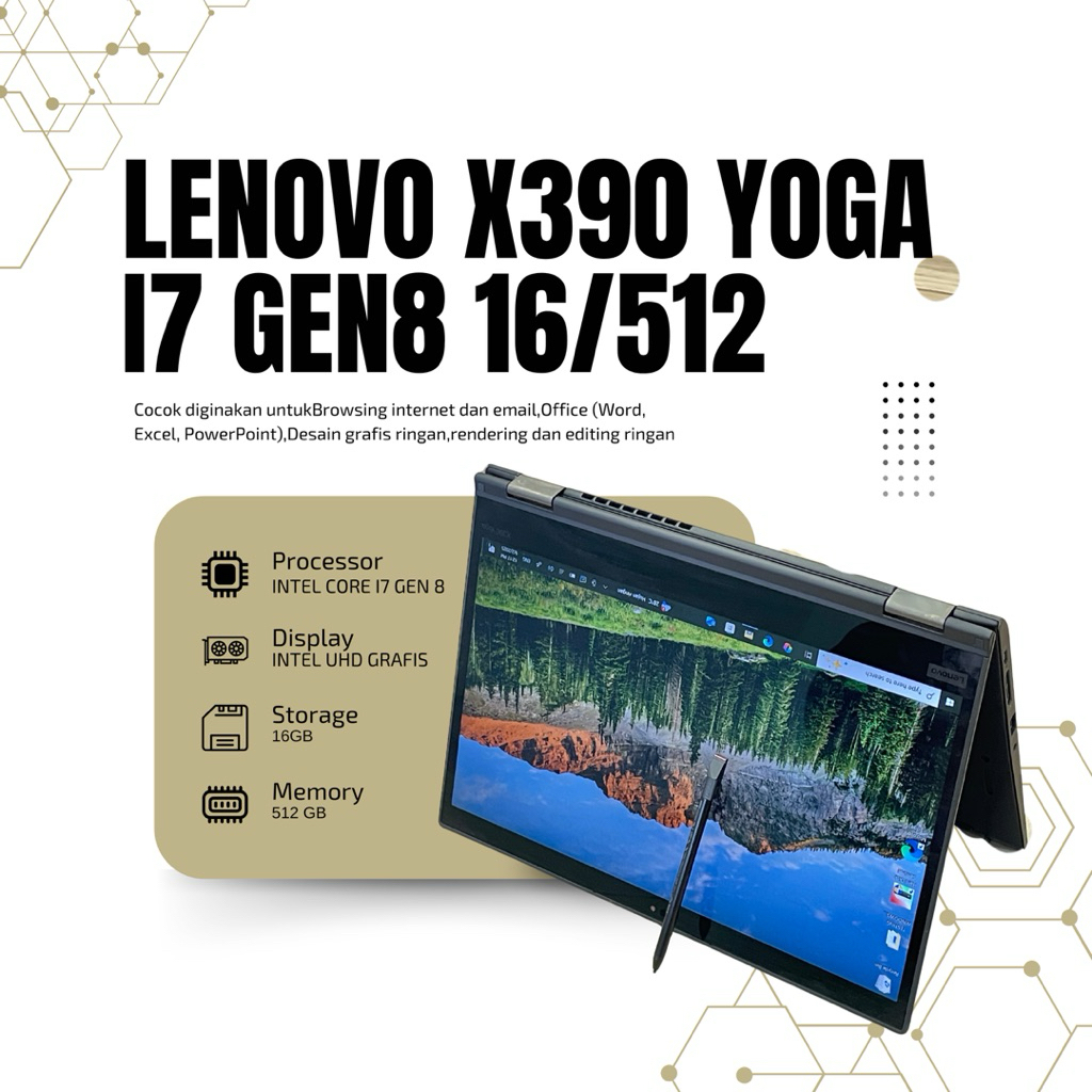 lenovo thinkpad x390 yoga i7 gen 8 ram 16gb ssd 512gb mulus
