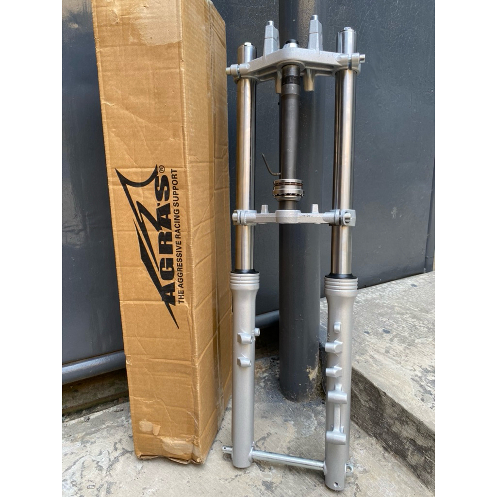 SHOCK DEPAN KAWASAKI NINJA R IMPORT MERK AGRAS PNP KE NINJA AS KROM BUTTOM SILVER