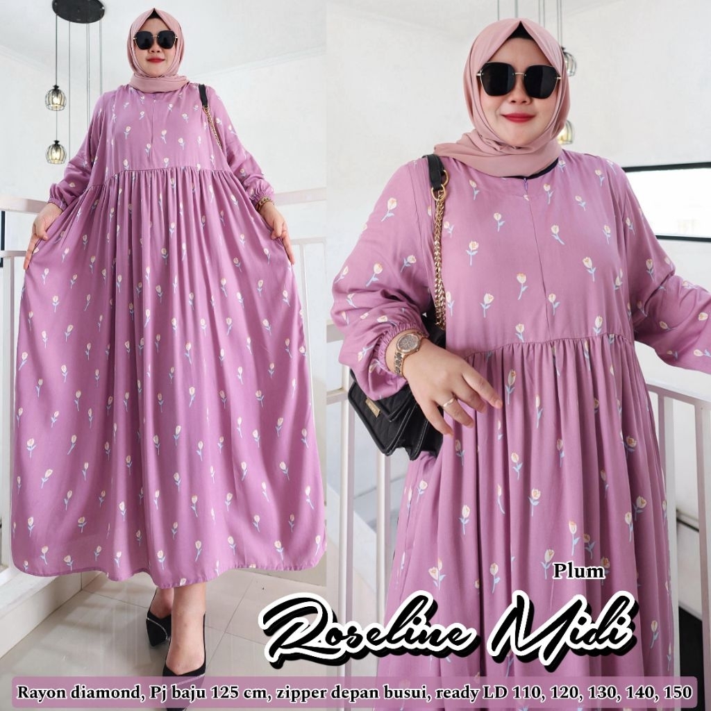 Roseline Kolinda Midi - Midi Dress Jumbo LD 150 140 130 120 110 PB 125 Motif Big Size  XL XXL XXXL X
