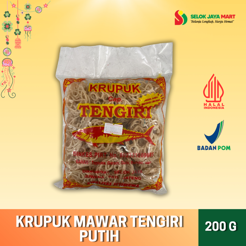 

KRUPUK MAWAR TENGIRI PUTIH 200 GRAM - SELOK JAYA