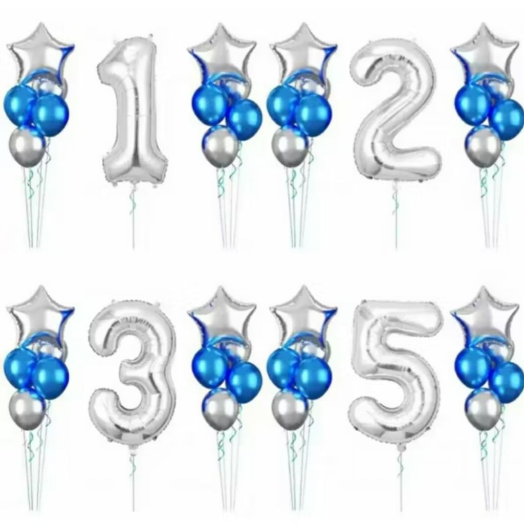 Paket balon foil angka bintang balon lateks isi confetti balon ulang tahun angka silver jumbo dekora